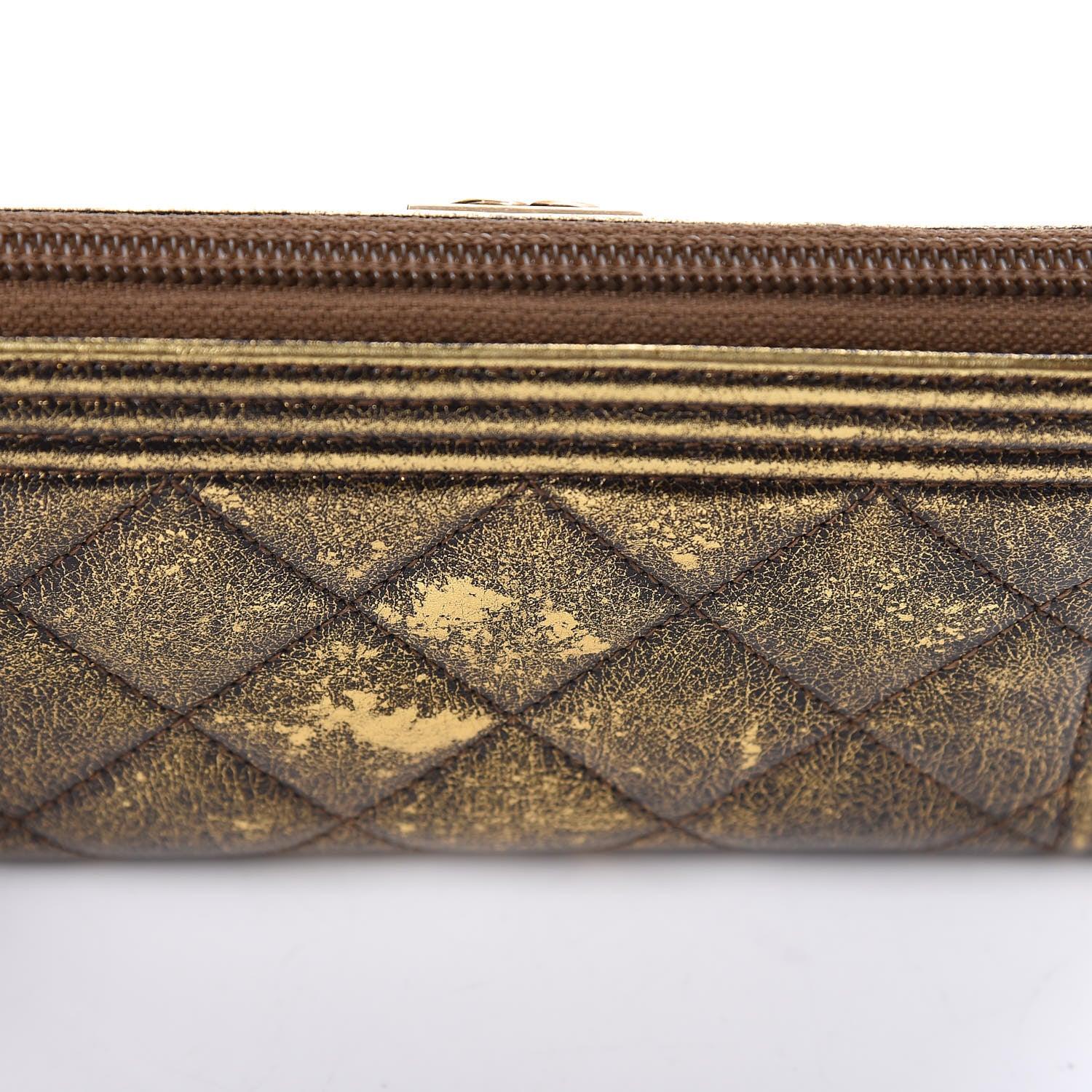 Chanel Cracked Metallic Calfskin Quilted Small Boy Zip Around Wallet Gold 5 of 11