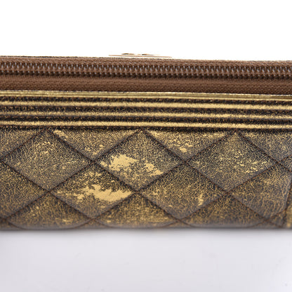 Chanel Cracked Metallic Calfskin Quilted Small Boy Zip Around Wallet Gold 5 of 11