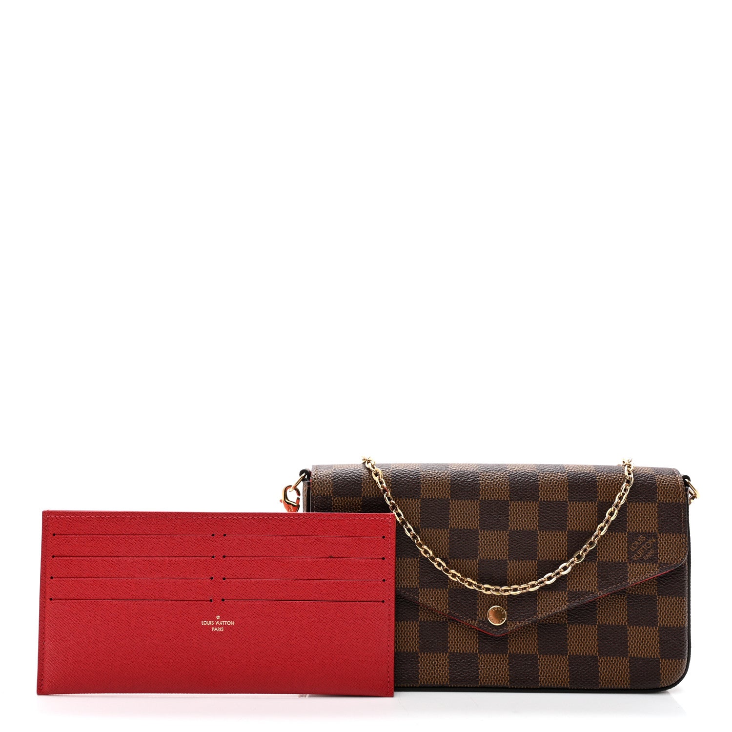 Louis Vuitton Damier Ebene Pochette Felicie Chain Wallet 1 of 12