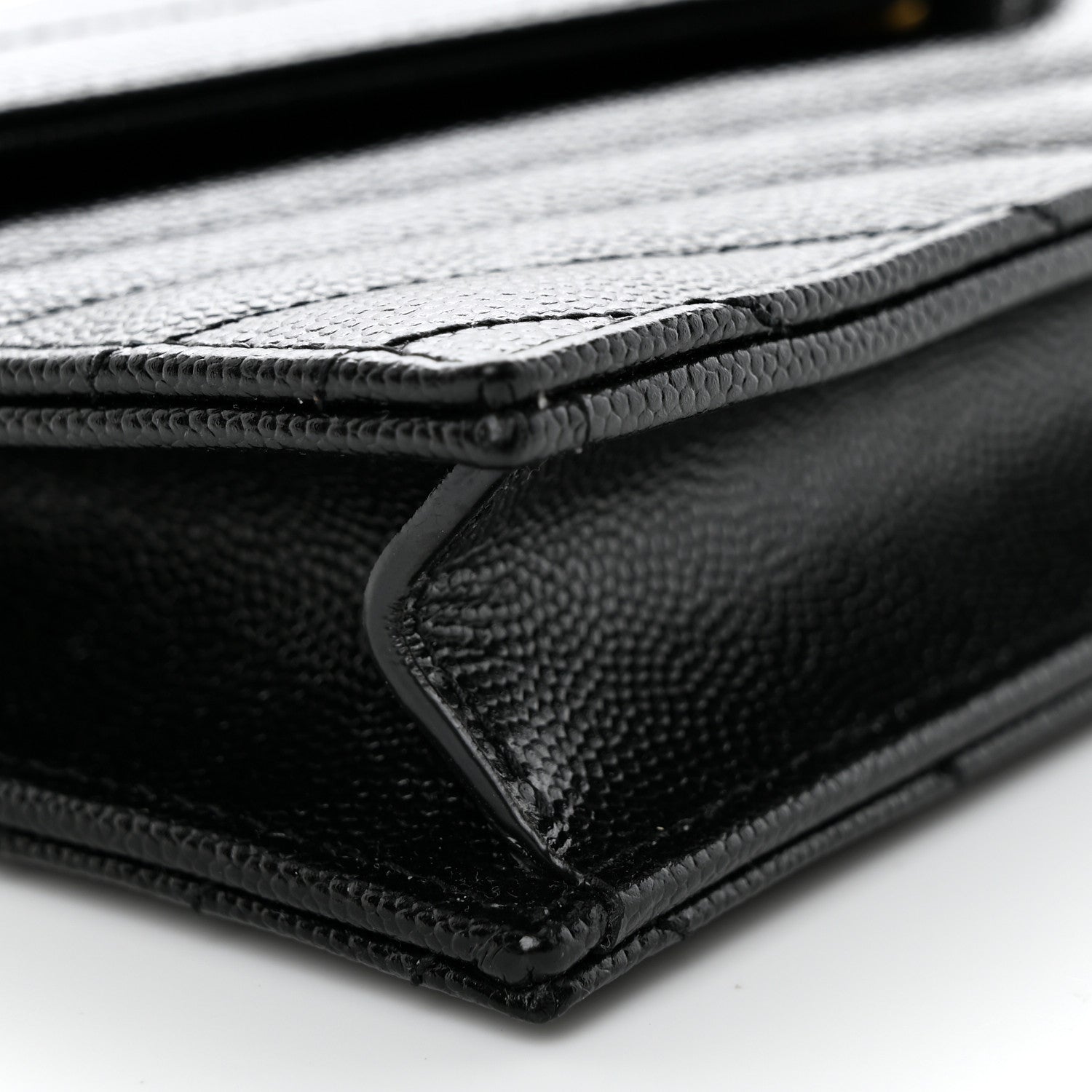 Saint Laurent Grain De Poudre Matelasse Chevron Monogram Envelope Chain Wallet Black 9 of 11