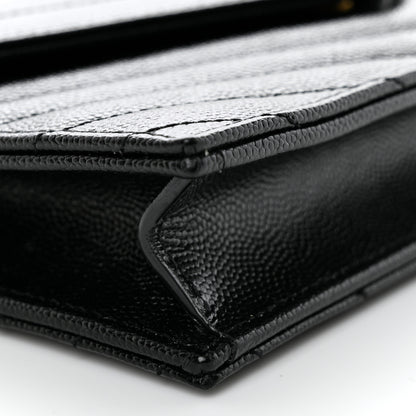 Saint Laurent Grain De Poudre Matelasse Chevron Monogram Envelope Chain Wallet Black 9 of 11