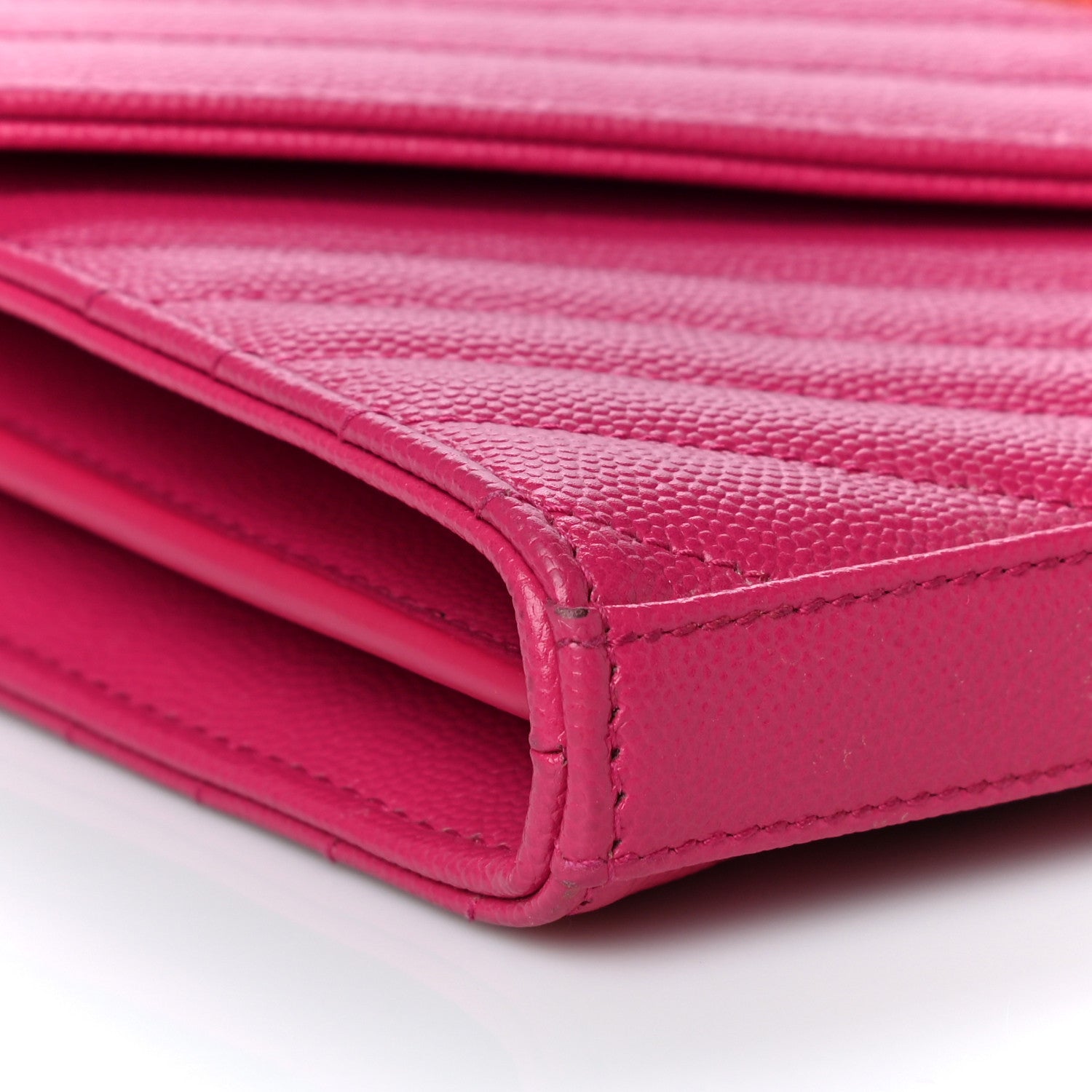 Saint Laurent Grain De Poudre Matelasse Chevron Monogram Chain Wallet Bubblegum 10 of 12