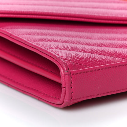 Saint Laurent Grain De Poudre Matelasse Chevron Monogram Chain Wallet Bubblegum 10 of 12