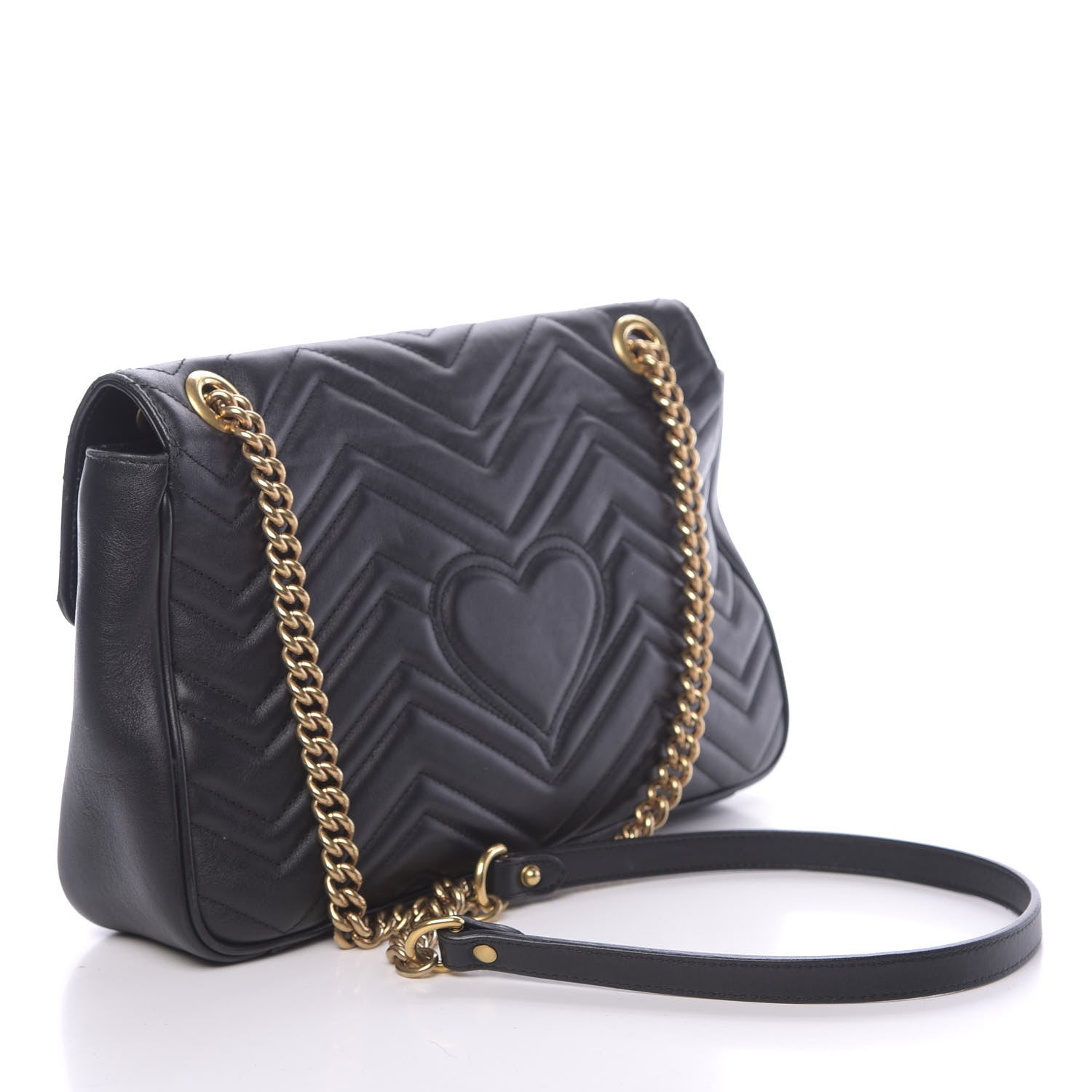 Gucci Calfskin Matelasse Medium GG Marmont Shoulder Bag Black 3 of 13