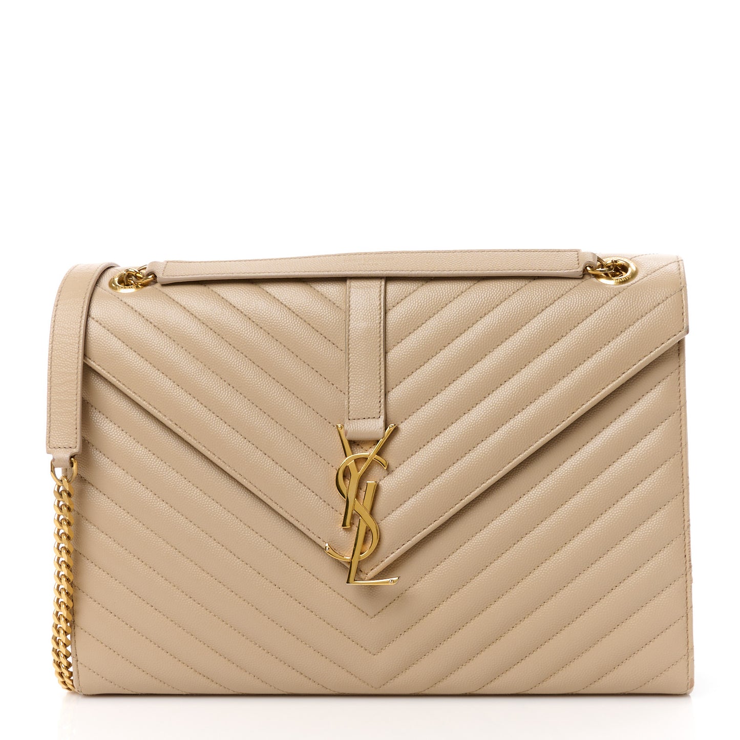 Grain De Poudre Matelasse Chevron Large Monogram Satchel Dark Beige