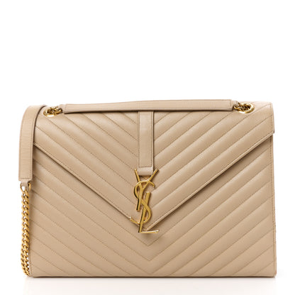 Saint Laurent Grain De Poudre Matelasse Chevron Large Monogram Satchel Dark Beige 1 of 11