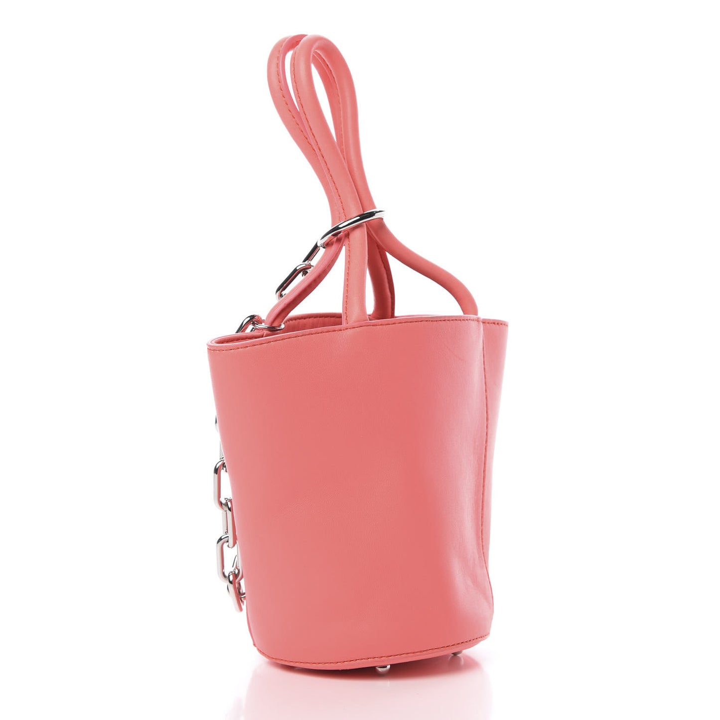 Calfskin Roxy Mini Chain Bucket Neon Pink Silver Hardware