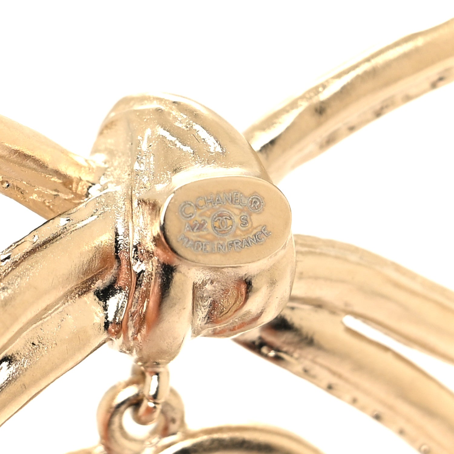 Chanel Pearl Crystal CC Bow Drop Brooch Gold 3 of 3