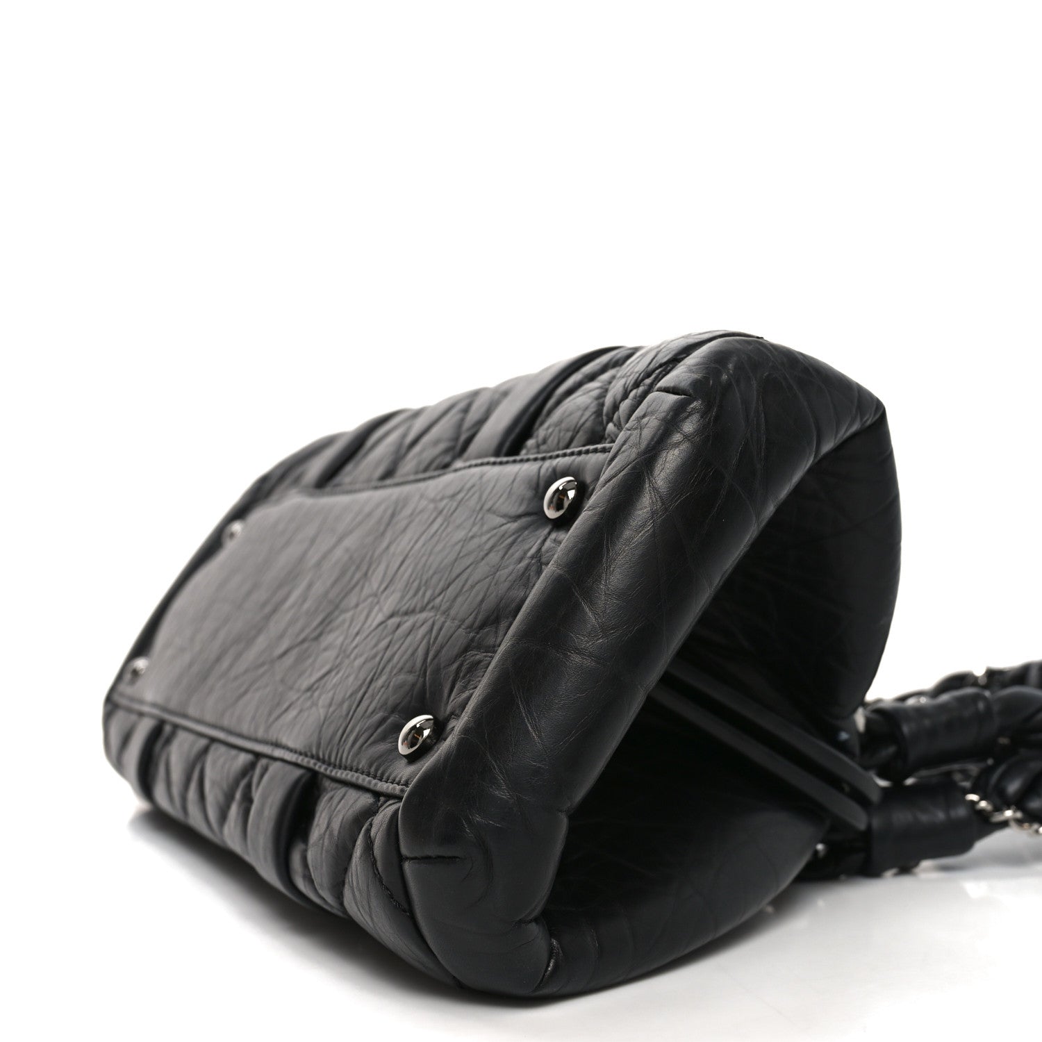 Chanel Distressed Lambskin Lady Braid Frame Bowler Black 10 of 10