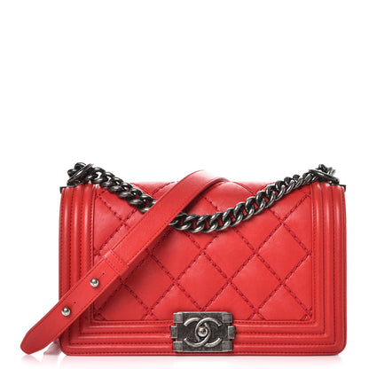 Chanel Calfskin Quilted Double Stitch Medium Boy Flap Red 1 of 9