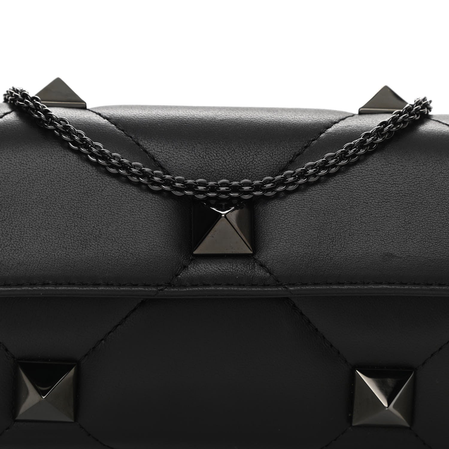 Valentino Garavani Nappa Monochrome Roman Stud Wallet On Chain Black 7 of 9