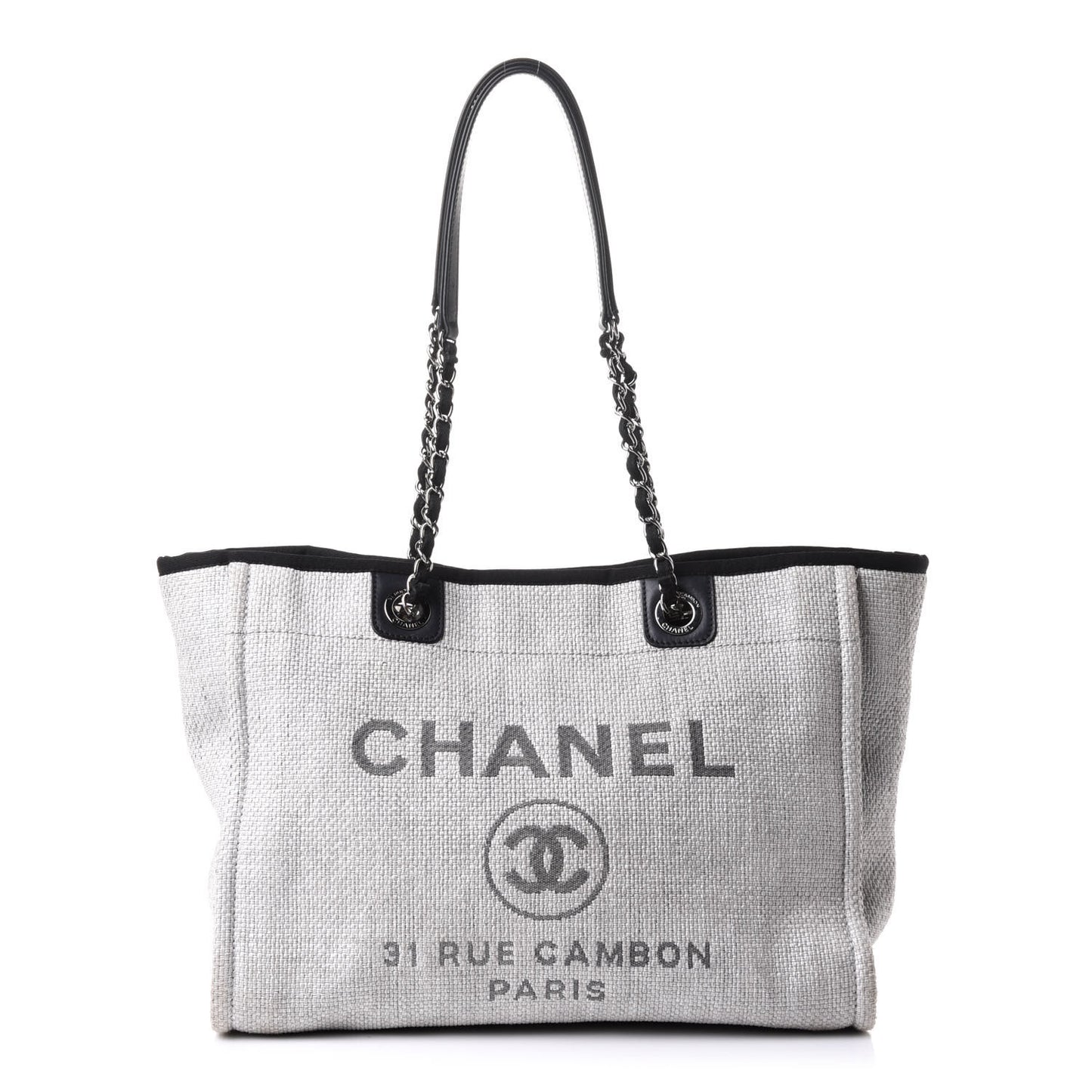 Woven Straw Raffia Small Deauville Tote Grey