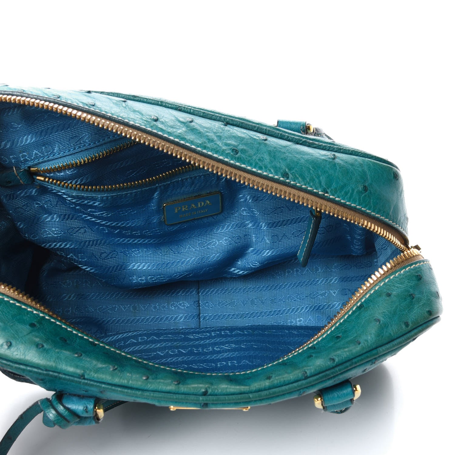 Prada Ostrich Bowler Blue 5 of 10