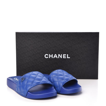 Chanel Lambskin Quilted CC Mules Sandals 36 Dark Blue 10 of 10