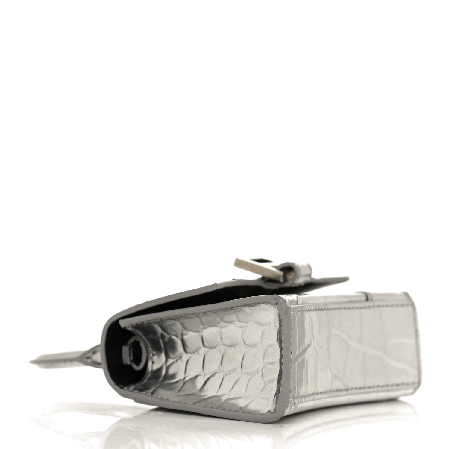 Balenciaga Metallic Calfskin Crocodile Embossed Hourglass Top Handle Bag Mini Silver 4 of 9