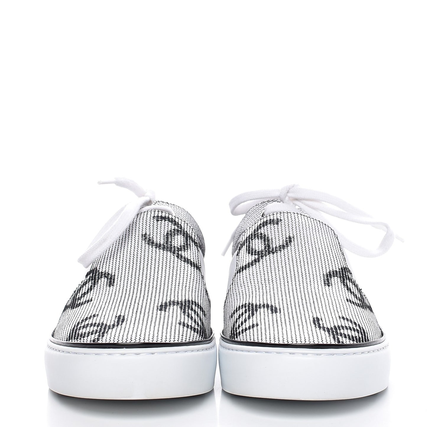 Embroidered Calfskin CC Sneakers 38.5 Black White