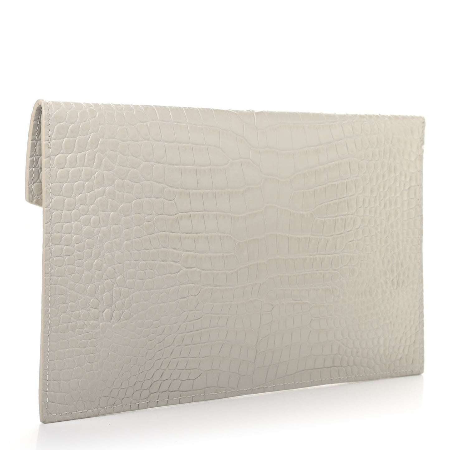 Calfskin Crocodile Embossed Uptown Monogram Pouch Crema Soft