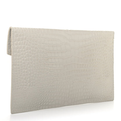 Saint Laurent Calfskin Crocodile Embossed Uptown Monogram Pouch Crema Soft 3 of 6