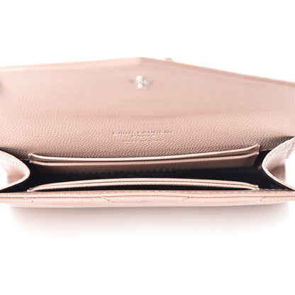 Saint Laurent Grain De Poudre Matelasse Chevron Small Monogram Envelope Wallet Pale Blush 5 of 9