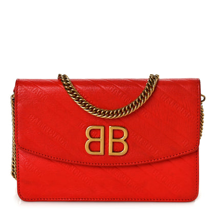 Balenciaga Shiny Goatskin Logo Embossed BB Wallet On Chain Vivid Red 1 of 12