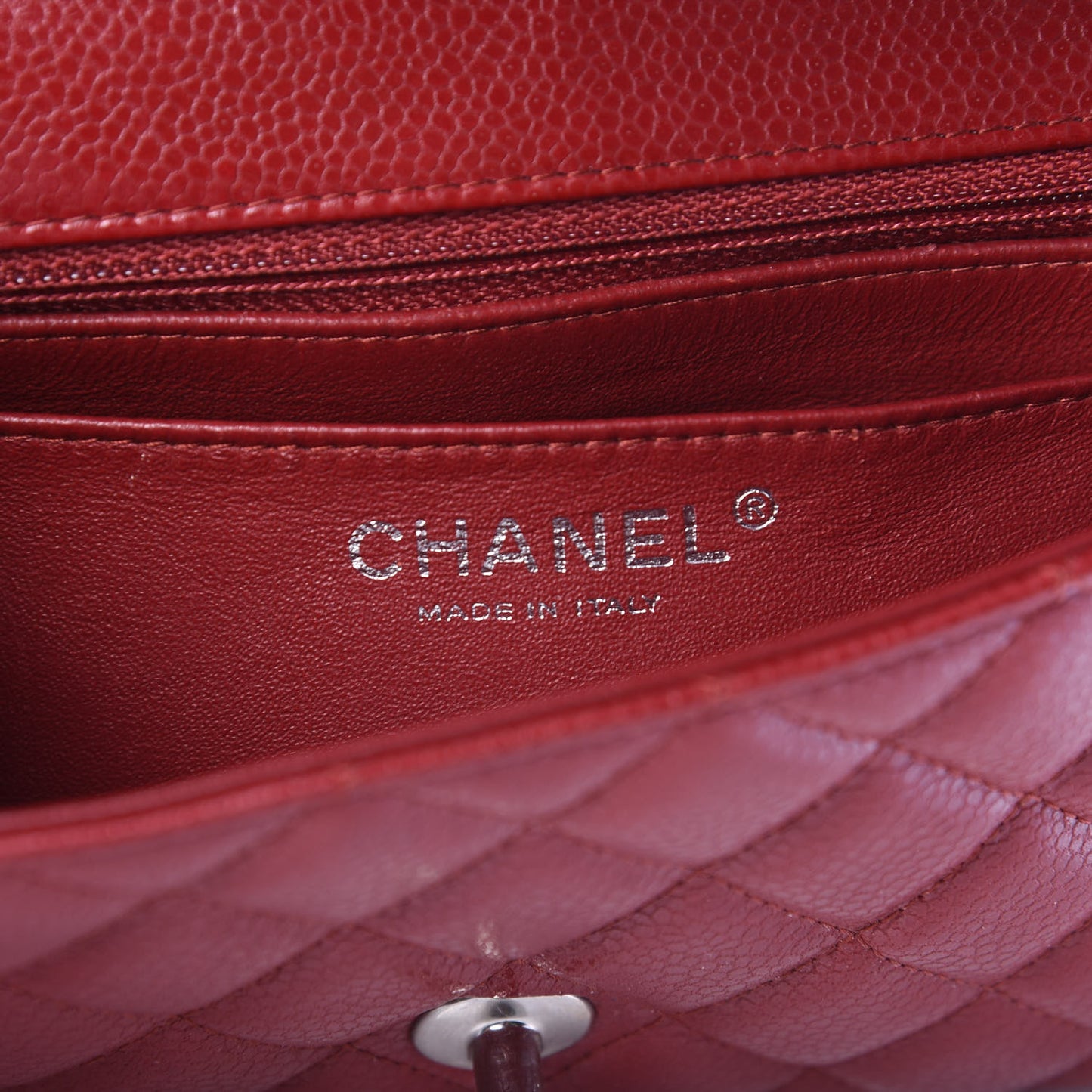Caviar Quilted Mini Rectangular Flap Dark Red