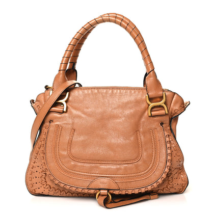 Chloe Calfskin Embroidered Medium Marcie Satchel Tan 1 of 10