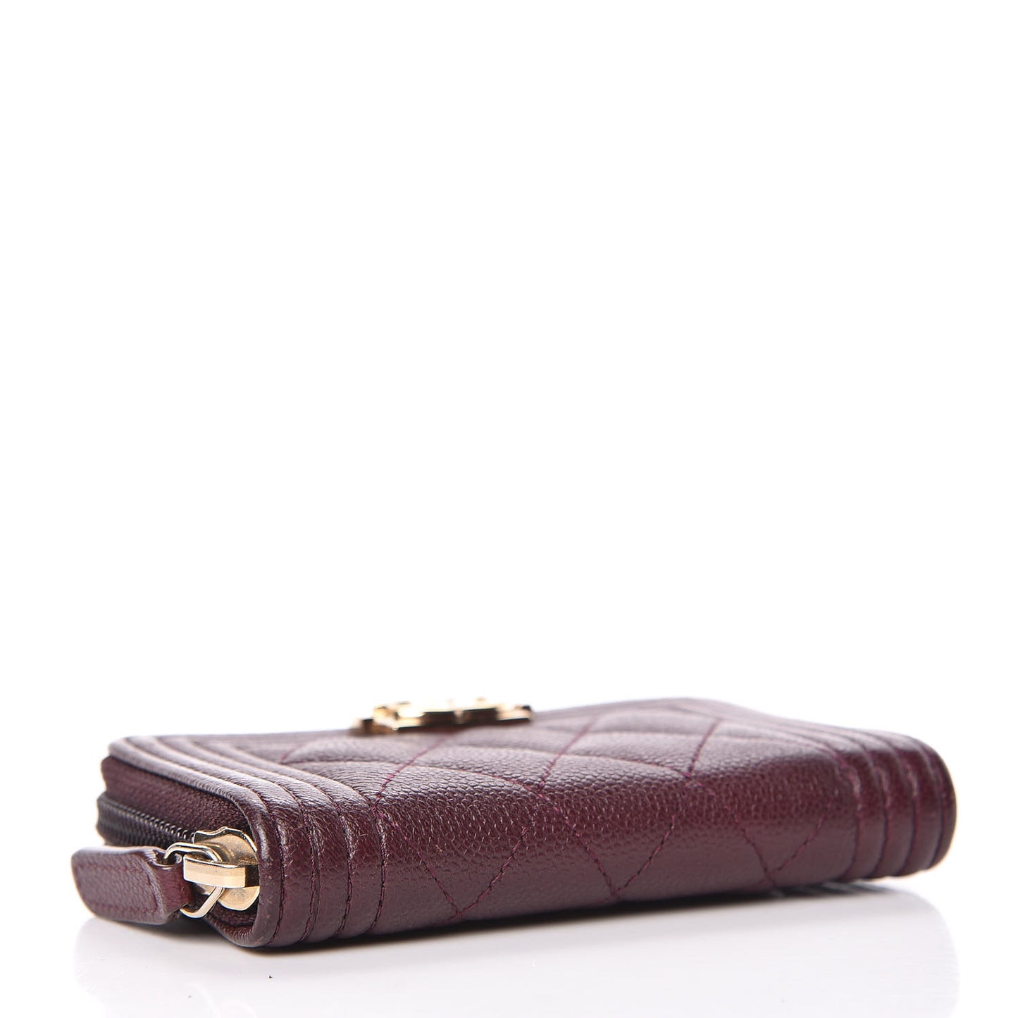 Caviar Quilted Boy Zip Around Coin Purse Wallet Dark Purple