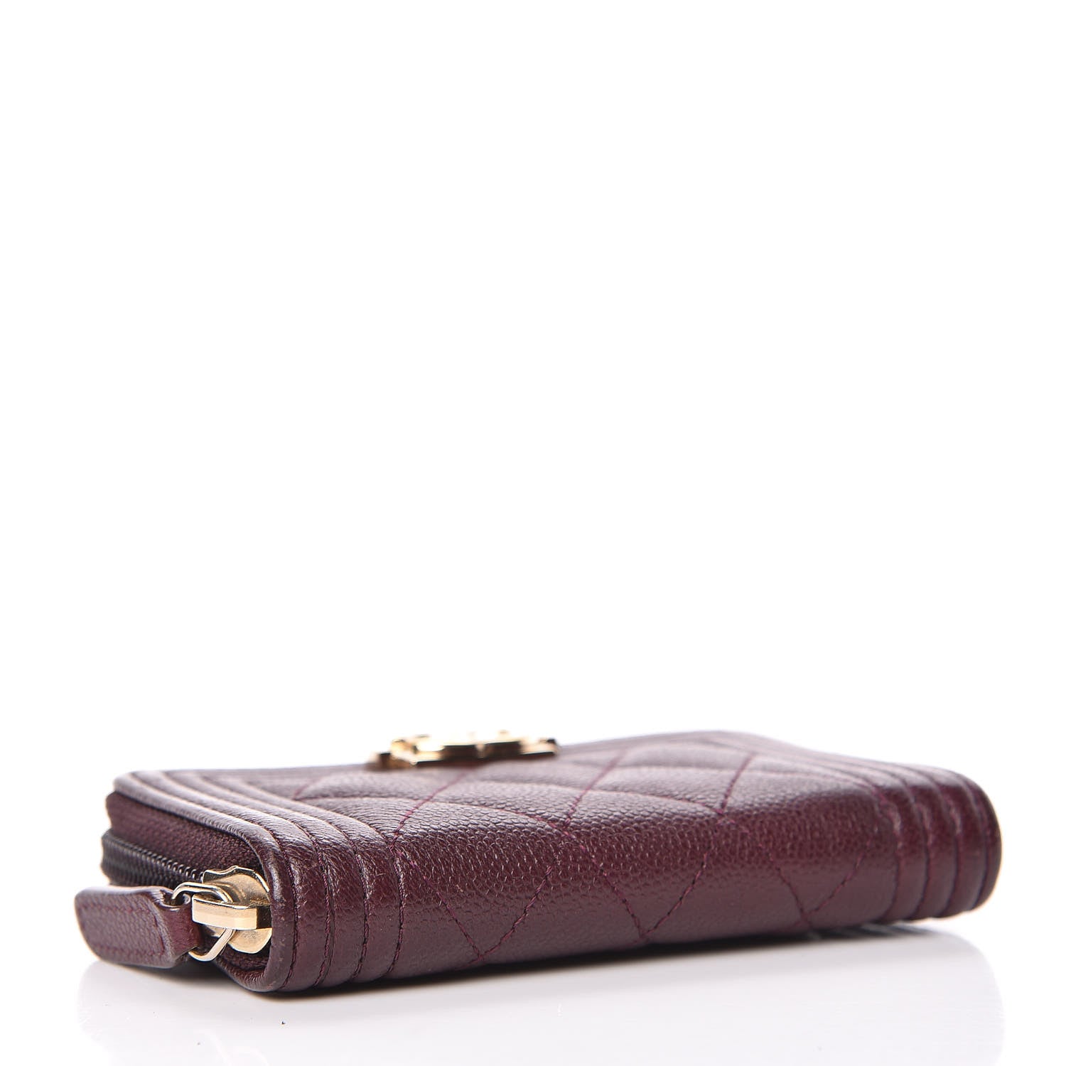 Chanel Caviar Quilted Boy Zip Around Coin Purse Wallet Dark Purple 4 of 9