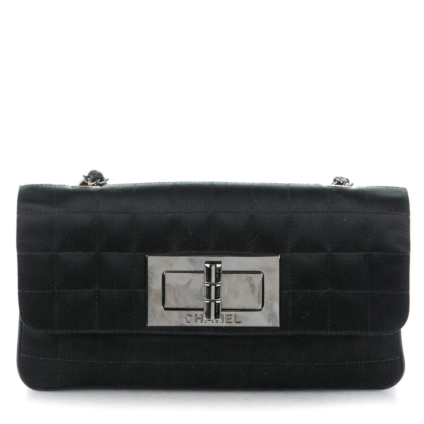 Satin Chocolate Bar Quilted Small Mademoiselle Flap Black