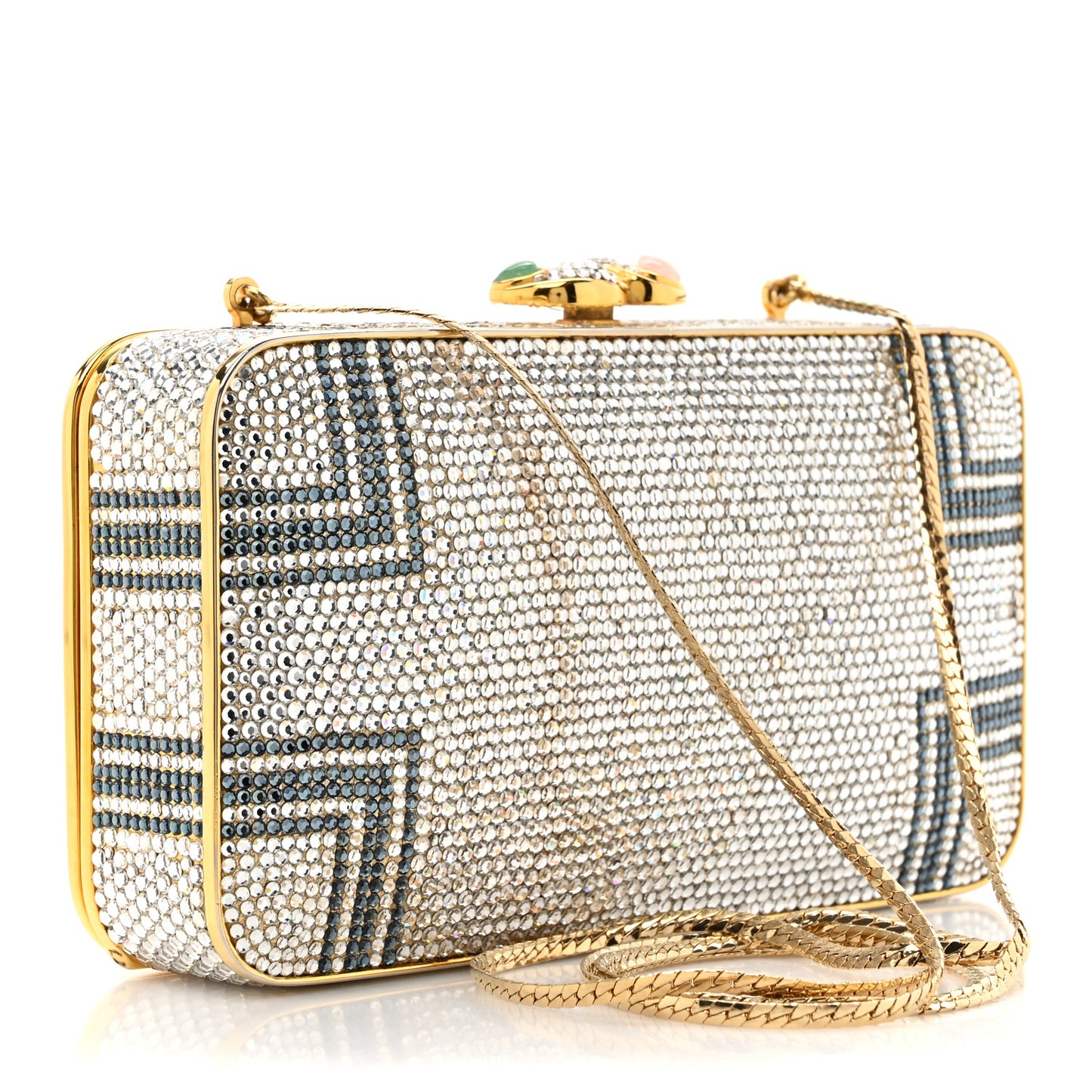 Crystal Flower Minaudiere Clutch Gold Multicolor