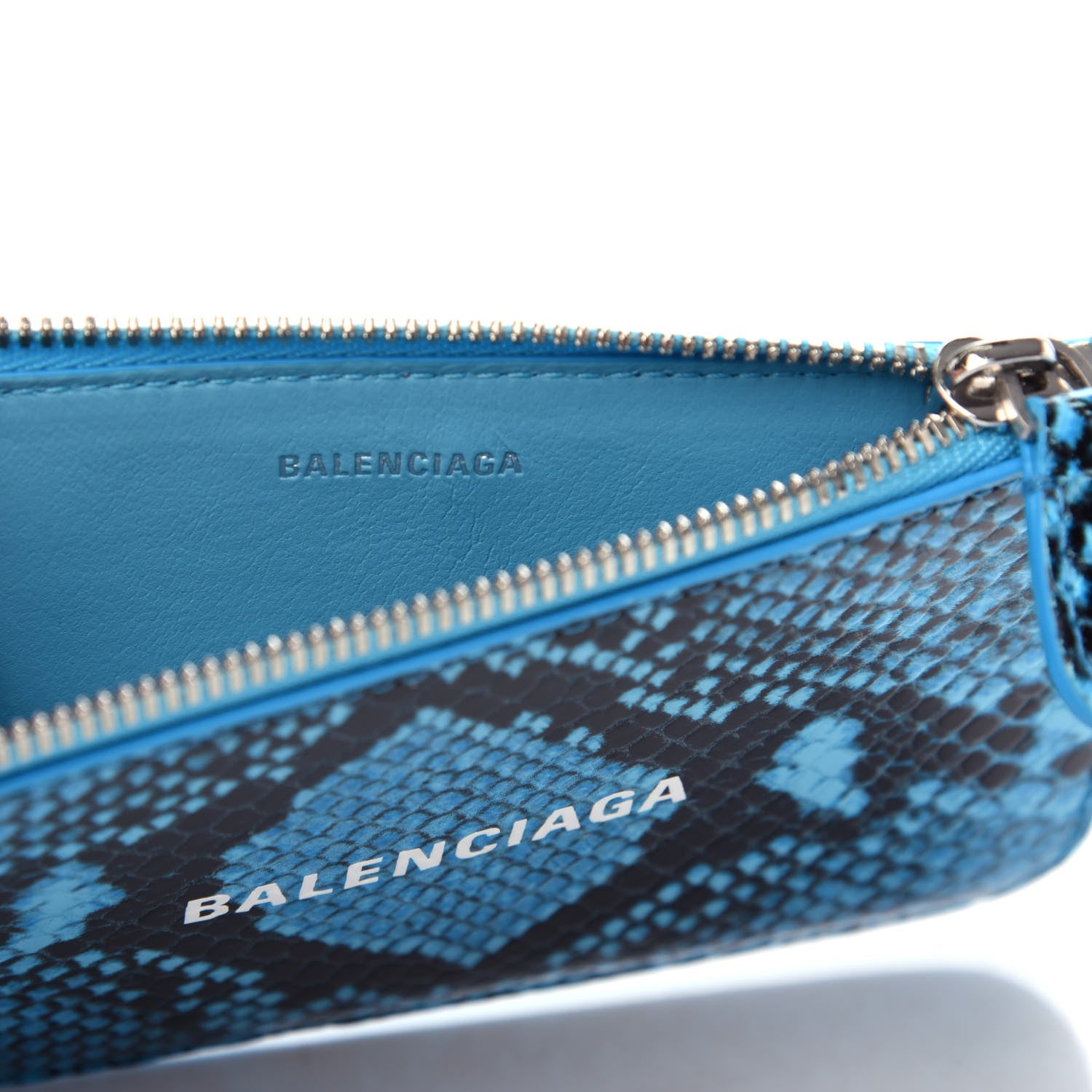 Balenciaga Calfskin Logo Python Printed Large Cash Long Coin Card Holder Azur Black 6 of 7