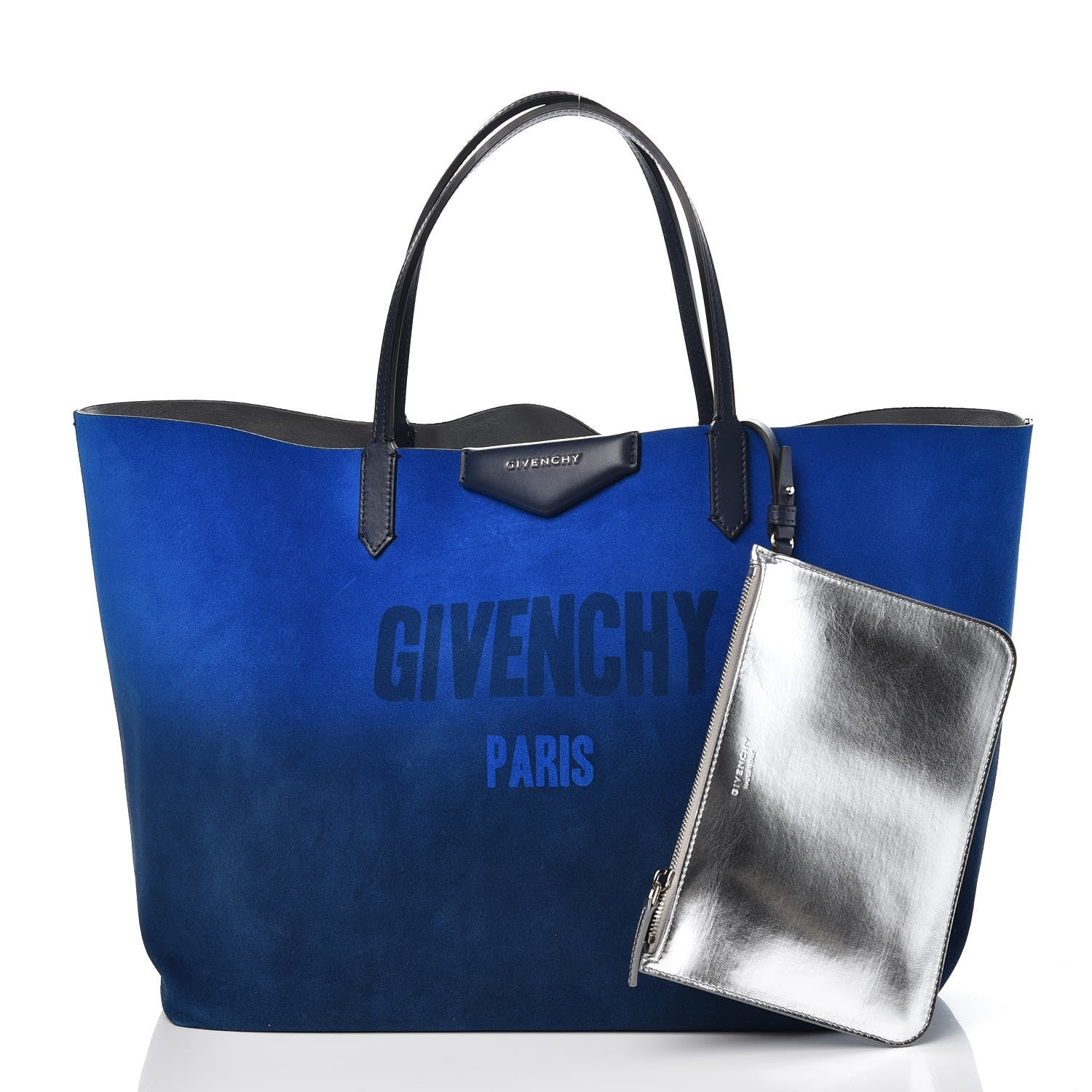 Givenchy Metallic Calfskin Suede Ombre Large Reversible Antigona Tote Blue Silver 3 of 15