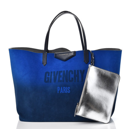 Givenchy Metallic Calfskin Suede Ombre Large Reversible Antigona Tote Blue Silver 3 of 15