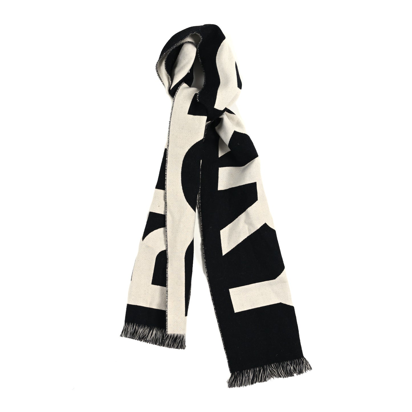 Wool Jacquard Logo Scarf Black White