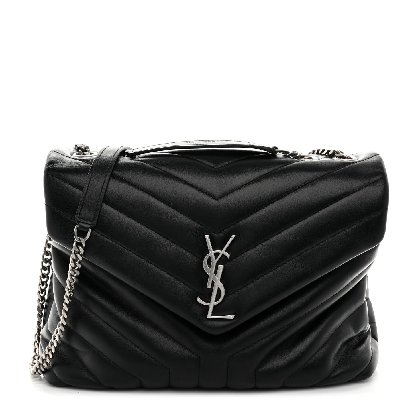 Calfskin Y Quilted Monogram Medium Loulou Chain Satchel Black
