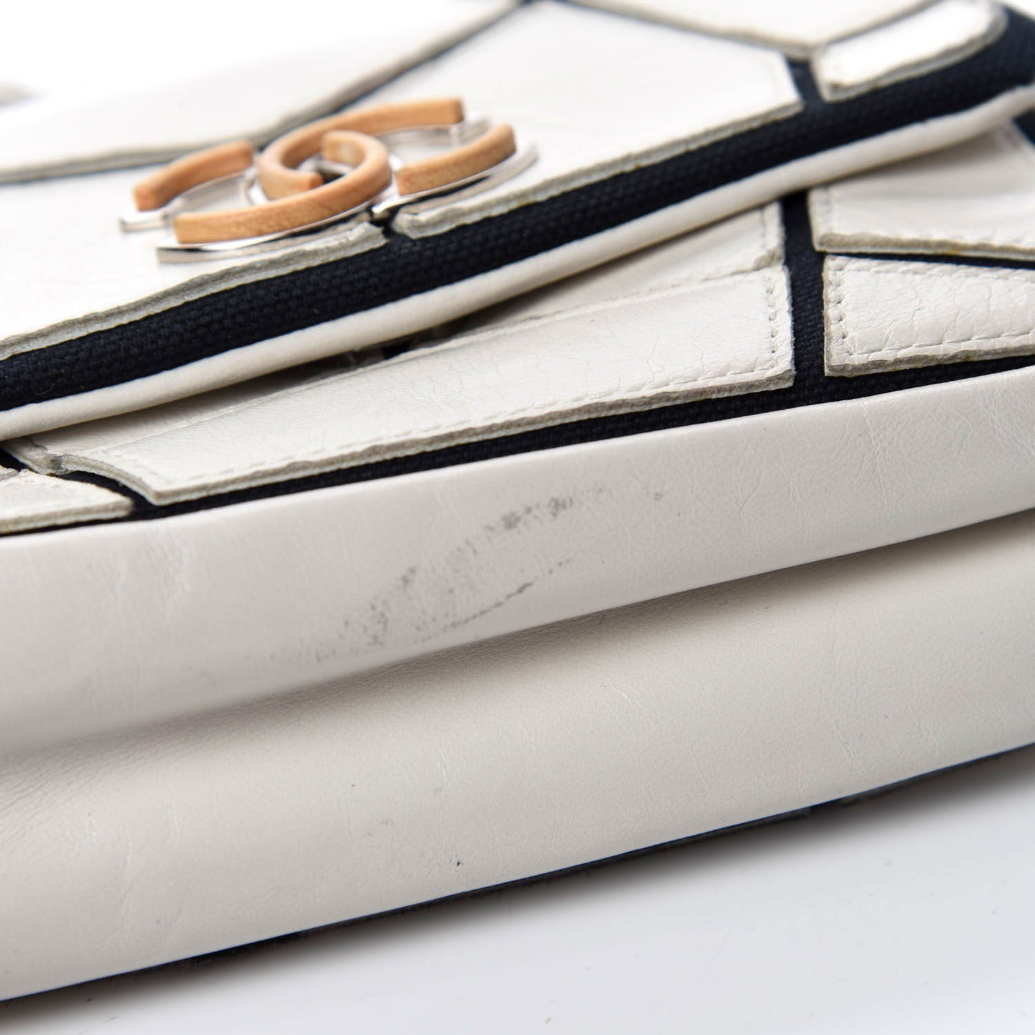 Chanel Calfskin Stitched Curve Mini Flap White Black 8 of 11