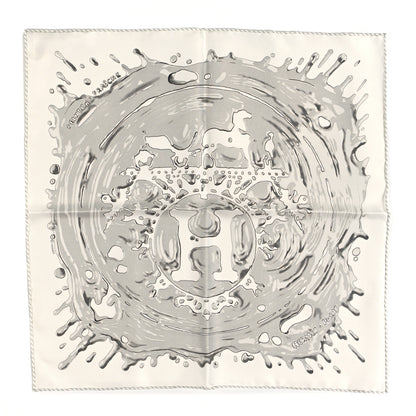 Hermes Silk Peinture Fraiche Pocket Square White Gris Perle 1 of 5