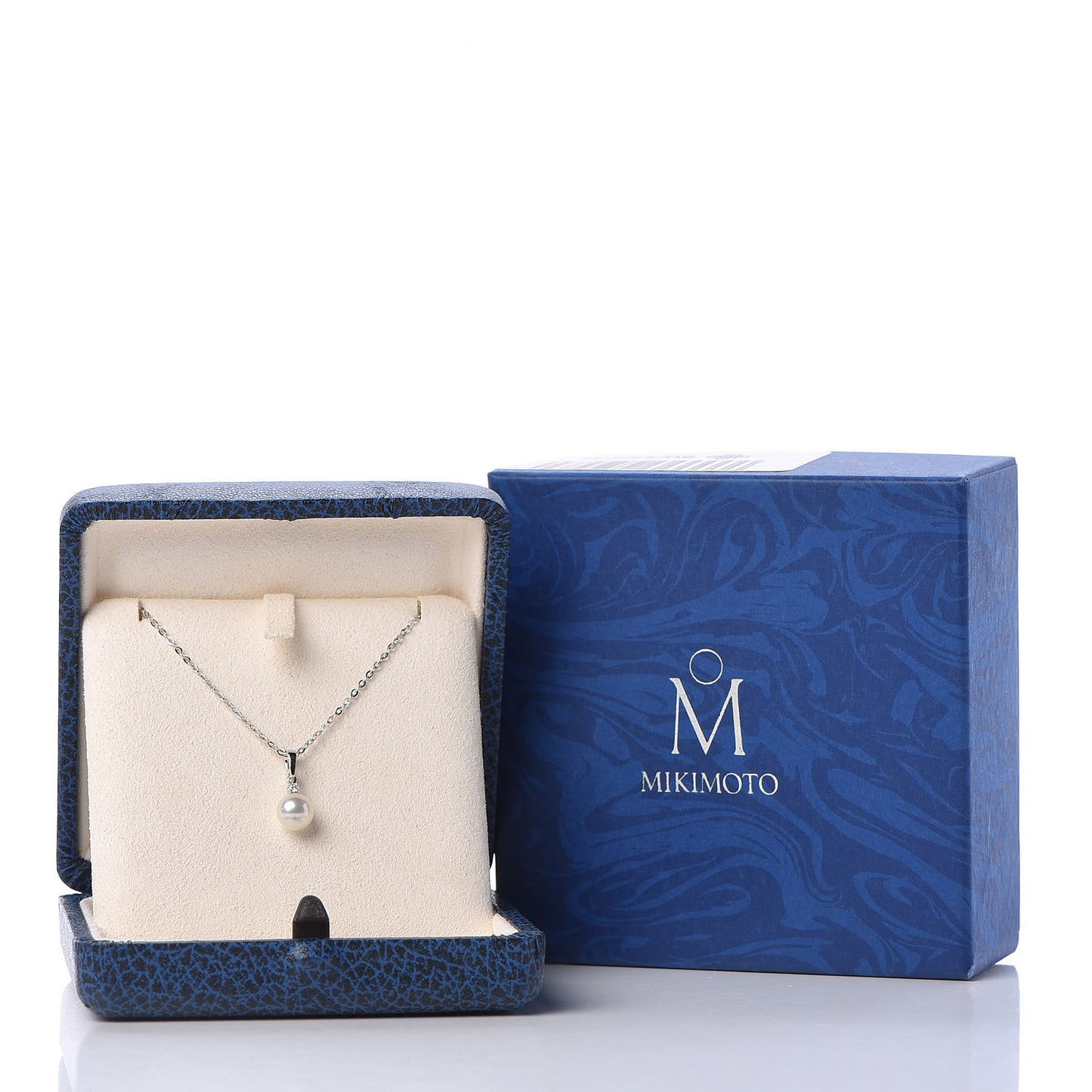 18K White Gold Diamond Akoya Pearl 6mm Drop Pendant Necklace
