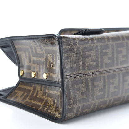 Fendi Glazed Fabric Vitello Century FF 1974 Stamp Patch Mini Peekaboo Defender Cover Mogano Panna Black 5 of 10