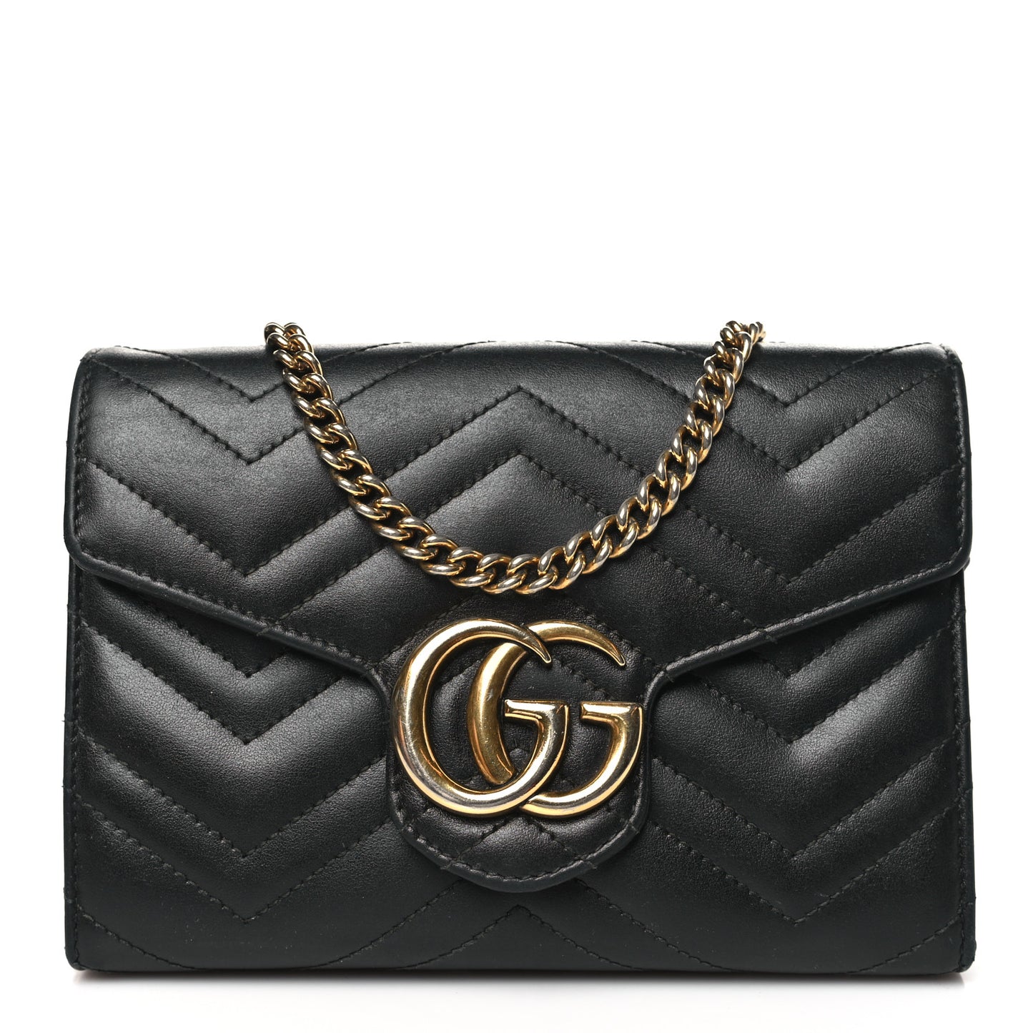 Calfskin Matelasse GG Marmont Chain Wallet Black