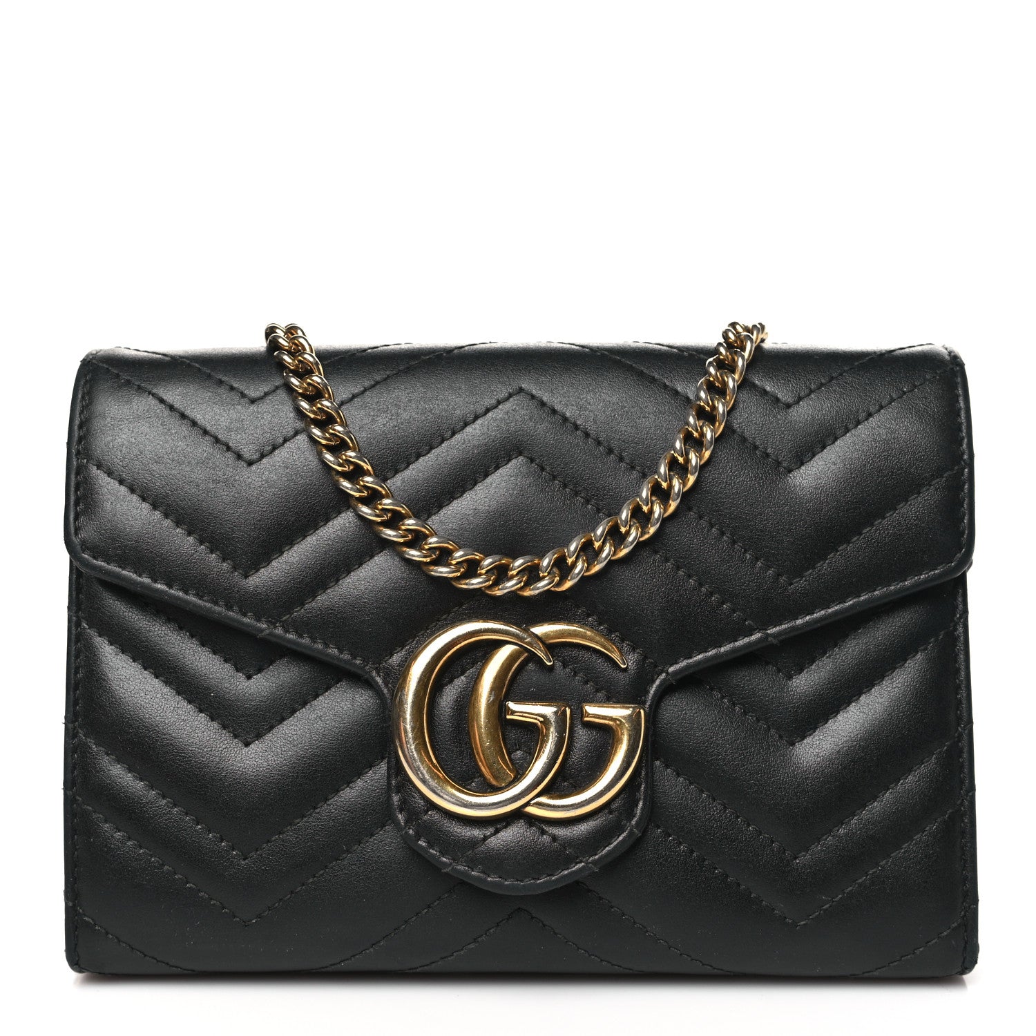 Gucci Calfskin Matelasse GG Marmont Chain Wallet Black 1 of 11