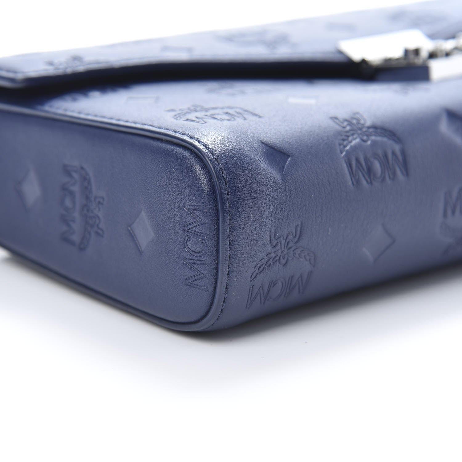 MCM Calfskin Ottomar Monogram Medium Millie Crossbody Bag Navy Blue 9 of 11