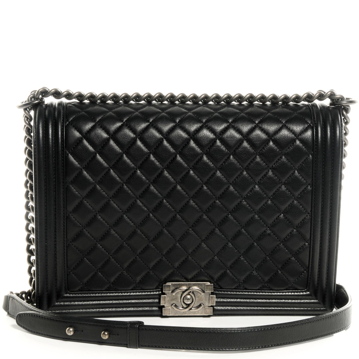 Lambskin Quilted Large Boy Flap Black