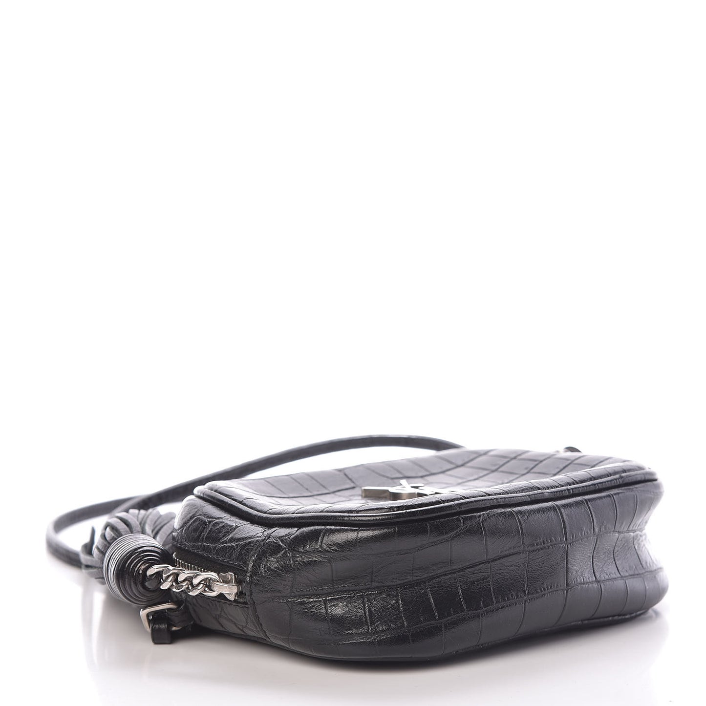 Calfskin Crocodile Embossed Monogram Blogger Bag Black