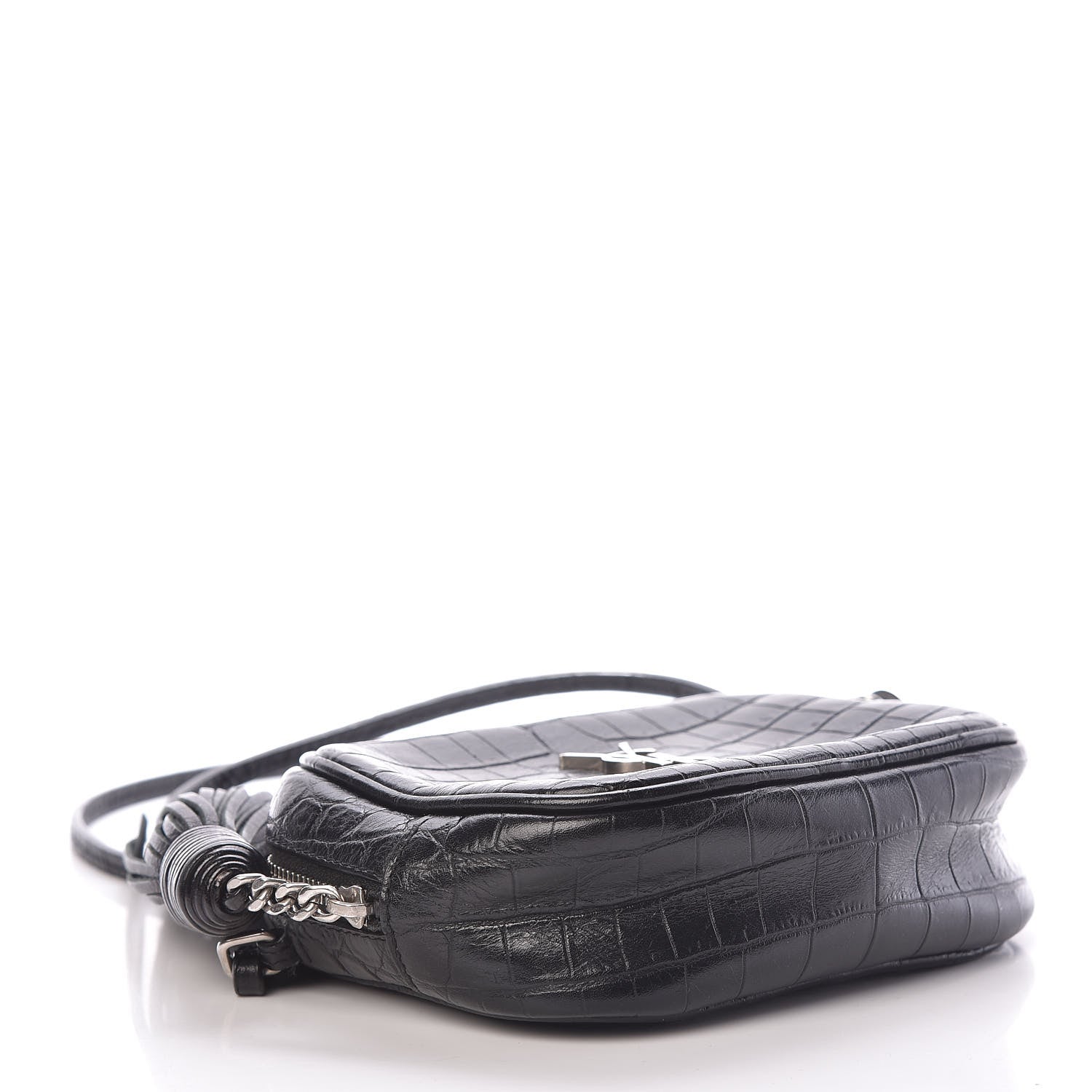 Saint Laurent Calfskin Crocodile Embossed Monogram Blogger Bag Black 3 of 11