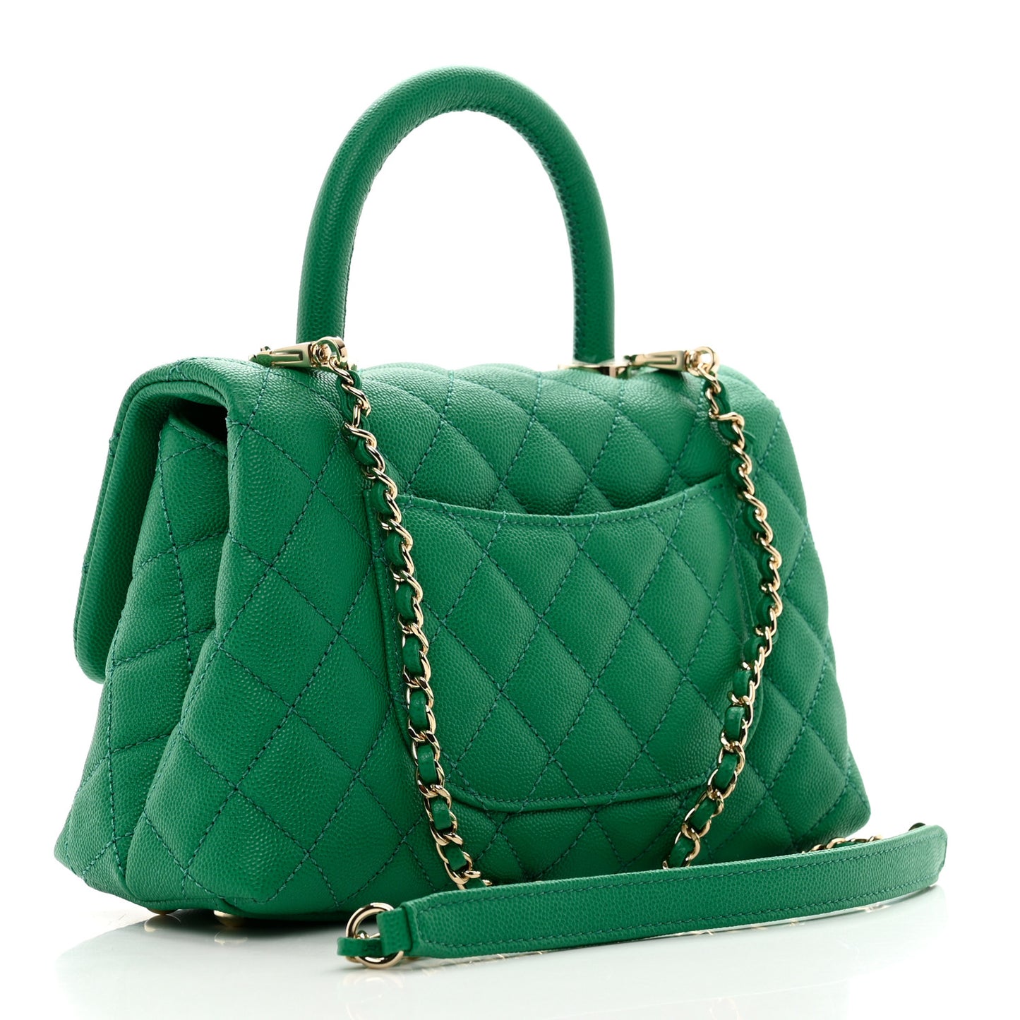 Caviar Quilted Mini Coco Handle Flap Green