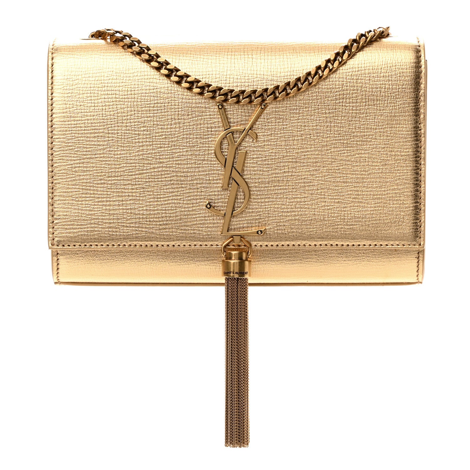 Saint Laurent Metallic Calfskin Small Classic Monogram Kate Tassel Satchel Gold 1 of 5