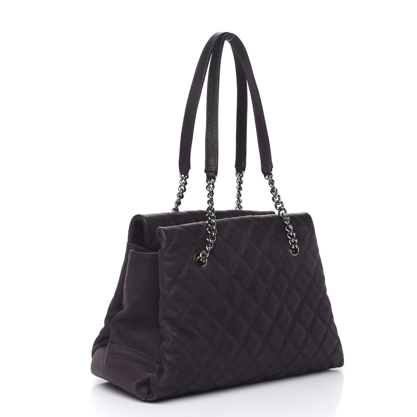 Iridescent Caviar Quilted Lady Pearly Tote Purple