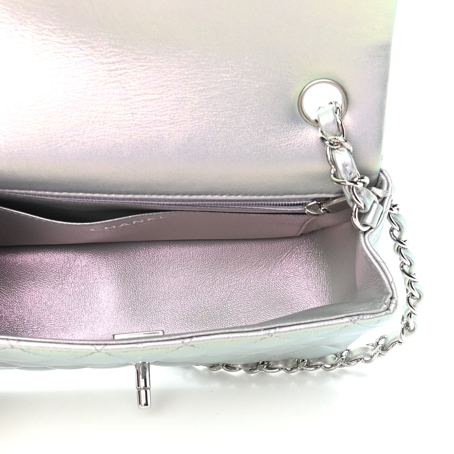 Chanel Iridescent Calfskin Quilted Mini Rectangular Flap Light Purple 6 of 10