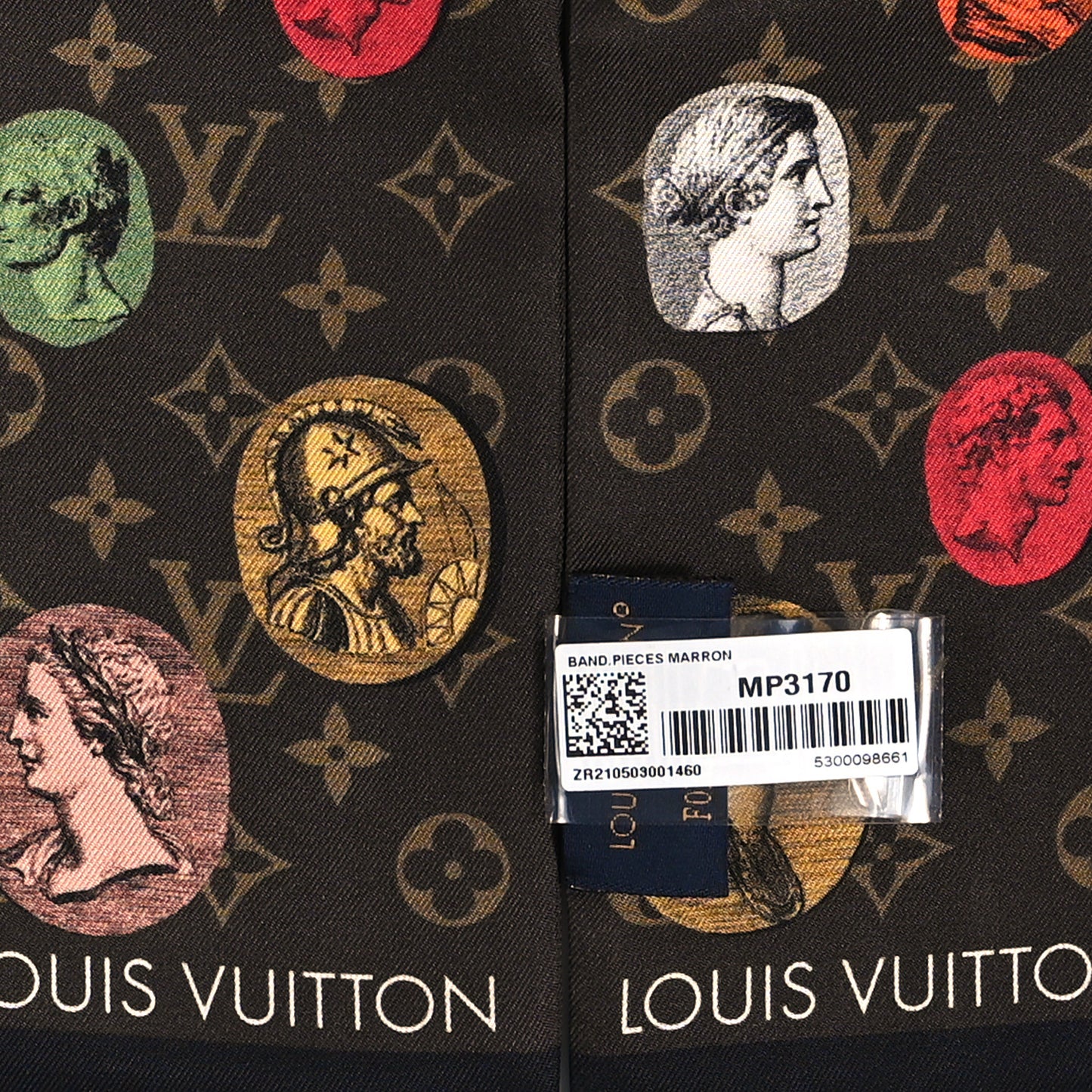 X FORNASETTI Silk Monogram Cameo Bandeau Brown